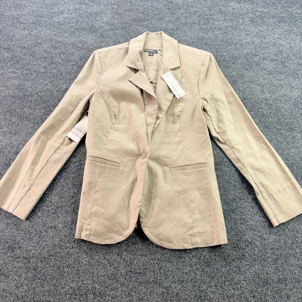 Level 99‎ Herringbone Blazer Linen Blend Evereve Jacket M Dover Beige Womens NEW